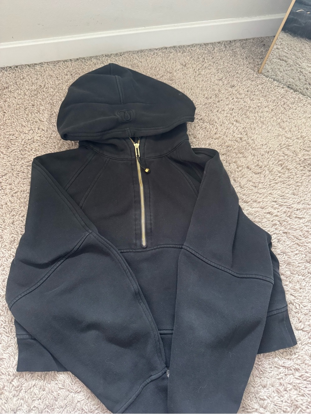 lululemon athletica Black Hooded Half-Zip Jacket with Gold Zipper